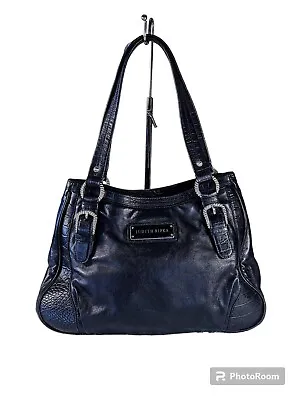 Judith Ripka Black Croc Embossed Tote Handbag Shopper Silver Hardware  • $60