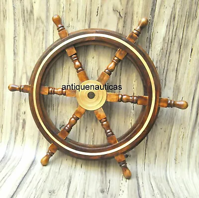£56.16 • Buy 24  Brass Finishing Wooden Steering Ship Wheel Pirate Vintage Wall Boat Décor