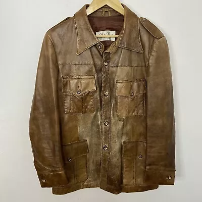 Vintage 70s Robert Chermin Men 42 M Leather Coat Distressed Patchwork Punk Rock • $95