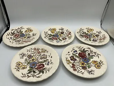 5 Vintage Vernon Kilns Hand Painted CA USA May Flower 6in Coffee Saucers. • $17.99