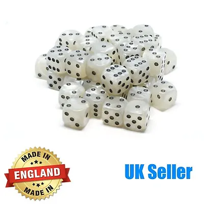 16mm White Pearl Six Sided Spot Dice - Choose Quantity - D6 Game Dice  Wargaming • £3.24