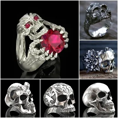 Fashion Stainless Steel Gothic Punk Biker Rings Men Women Skull Jewelry Size6-13 • £3.55
