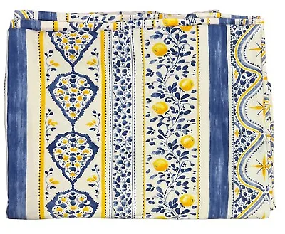 Mirabello Italy Lemon Blue Yellow 100% Cotton Table Cloth Rectangular 84 X 61” • $39.99