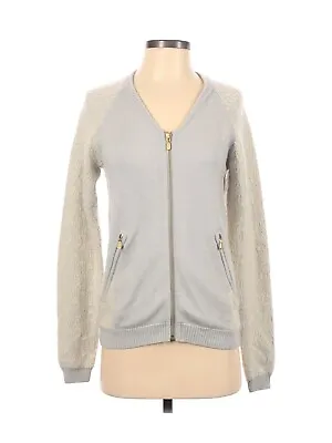 Charlotte Eskildsen Cardigan Sweater Womens XS Light Grey Knit Mohair Blend Zip • $4.95