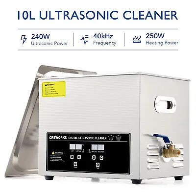 CREWORKS Portable Ultrasonic Cleaner With Heater 10L Ultrasonic Cleaning Machine • $119.99
