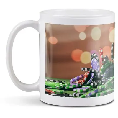 White Ceramic Mug - Casino Poker Chips Gambling #21317 • £8.99