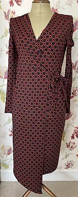 Marks & Spencer Ladies Wrap Dress With Ruched Sleeve Detail Black & Red Size 8 • £15