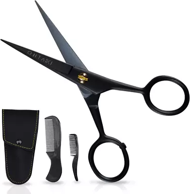 5  Professional German Beard & Mustache Scissors With 2 Comb & Carrying Pouch Fo • $21.95