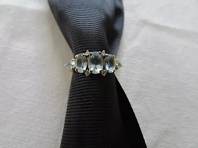 9ct Hallmarked Yellow Gold Aquamarine & Diamond Ring Size K From QVC • £180