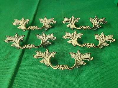 $35 • Buy 5 Vintage Brass French Provincial Drawer Pulls Handles Leaf (m4)