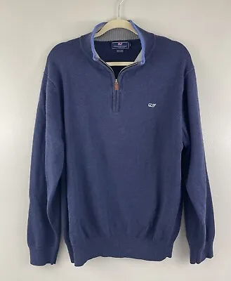 Vineyard Vines Proutsneck Quarter Zip Sweater Deep Bay Blue Pullover Men's Large • $19.80