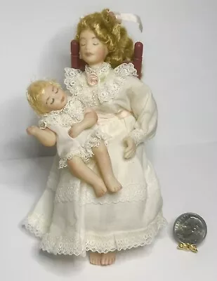 Vintage Dollhouse Artisan Sleeping Woman And Child / Baby Doll 1:12 Miniature • $199