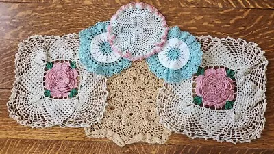 Assorted Mid-Century Crocheted Doilies W/ Metallic Thread Woven Throughout 6 Pcs • $18