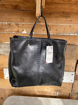 Zara Faux Leather Black Tote With Attached Wallet Inside • $39
