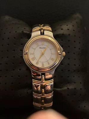 Vintage Women’s Bulova Two Tone Stainless Dress Watch Gold Silver Great Cond • $1