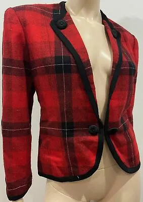 £40 • Buy CAROLINE CHARLES Red Tartan Check Padded Shoulder Boxy Blazer Jacket UK10