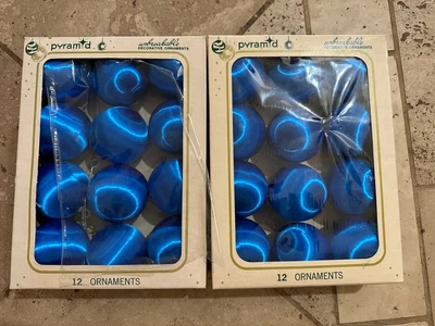 $24.99 • Buy Vintage Pyramid Ornaments2 Pkg 12 Satin Silk Christmas Blue Ball In Box 2 In.