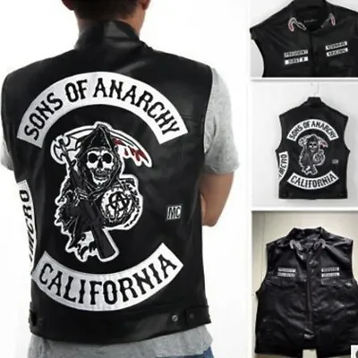 Sleeveless Sons Of Anarchy Motorcycle Biker Leather Jacket Embroidery Vest • $35.79