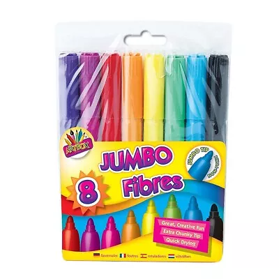 Jumbo Fibre Colouring Pens 8 In Wallet MIXED COLOUR FIBRE FELT TIP PENS For Kids • £3.19