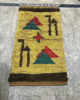 Vintage Swedish Mid Century Rya Shag Rug Scandinavian Wool Flokati Carpet 2x4 Ft • $220