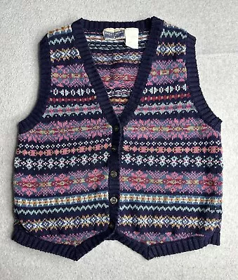 VINTAGE Erika Classics Sweater Womens Medium Blue Knit Cardigan Vest Ladies • $14.95