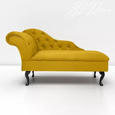 Chaise Lounge Chesterfield Sofa Yellow Lemon Accent Chair Lucian Tufted Longue • £275.82