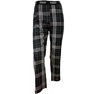 Farah Mens Gerritt Elasticated Checked Sweatpants Joggers Lounge Pants - Black • £16