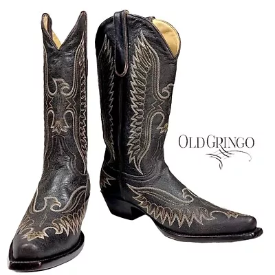 Old Gringo | Elvis Eagle Stitched Black Leather Pull-On Western Boots | Mens 9D • $349.99