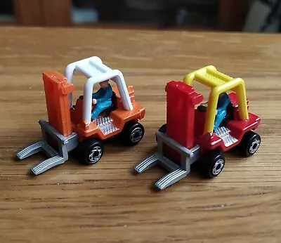 2x Forklift Trucks ( Orange + Red ) - Micro Machines Joblot - Vintage Galoob • £3.20