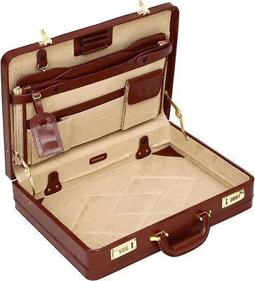 Luxury Leather Executive Classic Case Attache Briefcase Expander Business Bag • $164.99