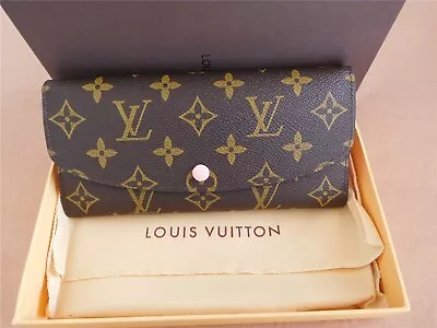  LOUIS-VUITTON Auth PINK Brown Monogram Canvas Emilie Long Wallet • $257