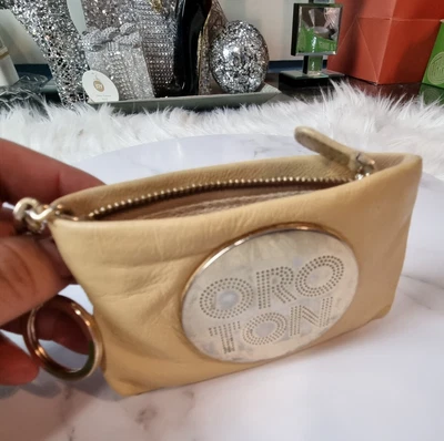 $25 • Buy Oroton Mini Clutch Purse Wallet Beige Leather Gold Hardware