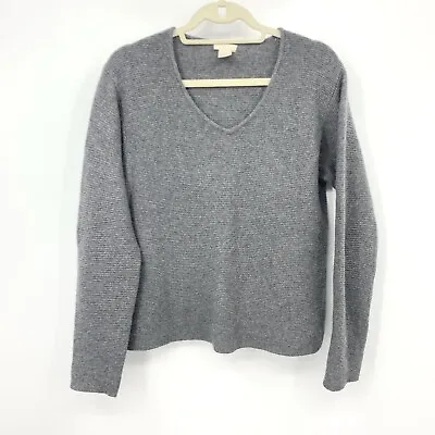J Jill Women Size Medium Sweater V Neck Pullover Top Gray 100% Cashmere Knit • $23.69