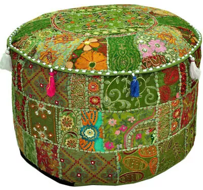 Vintage Patchwork Round Ottoman Pouf Cover Handmade Footstool Seating Pouffe • $43.99