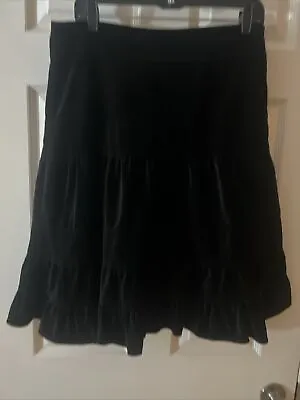 Anthropologie Odille Black Crushed Velvet Skirt Ruffle Trim Midi Size 8 • $19