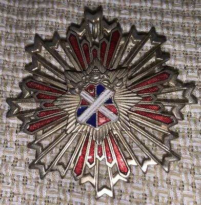 Vintage Brooch Pendant HERALDIC SHIELD SUNBURST Maltese Cross Gold Tone MCM • $49.95