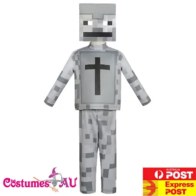 Kids Minecraft Creeper Halloween Cosplay Costume Child Boys Book Week Grey Skin • $22.57