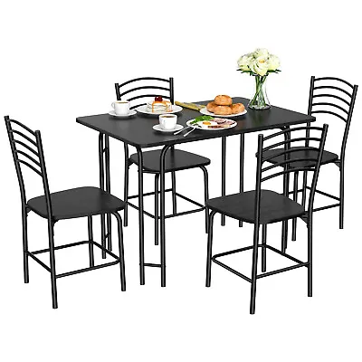5 Piece Dining Set Home Kitchen Table And 4 Chairs With Metal Legs Modern Black • $149.99