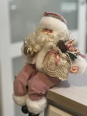 Vintage Pink Santa Claus Velvet 11  Sitting Christmas Doll Figure Decoration • $35