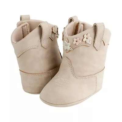 $26.99 • Buy NWT Baby Deer Girls Size 0 Taupe Western Flower Cowboy Boots Crib Shoes Newborn
