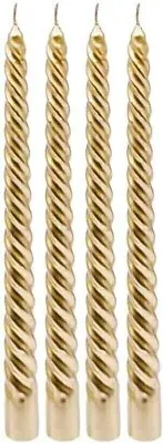 4pc Gold Taper Candle Set Twisted Home Wedding Party Decor Spiral Wax 25cm • £5.99