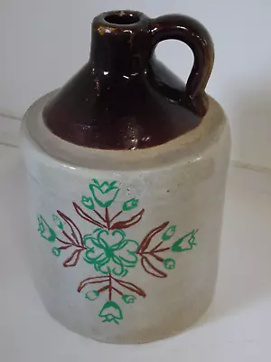 Antique One Gallon Stoneware Salt Glazed Jug With Decorative Motif • $52.49