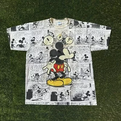 Vintage 1990s Mickey Mouse All Over Print Cartoon T-Shirt Men’s Size XL • $35