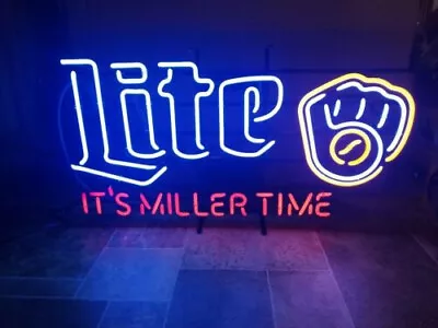 It's Miller Time Miller Lite Milwaukee Brewers Neon Light Sign Wall Decor 24x15 • $215