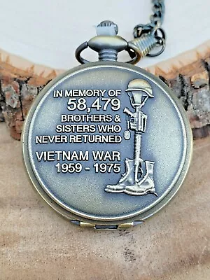 Vietnam War Memorial Brass Pocket Watch - Vietnam Veteran US Military • $27.95