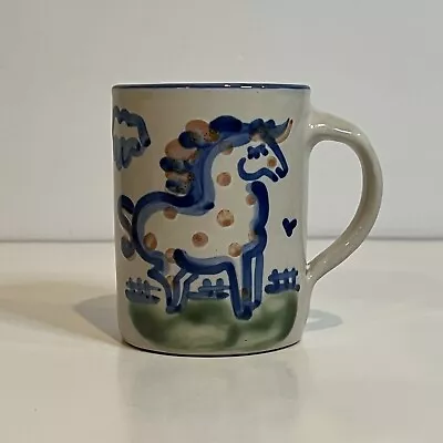 M. A. HADLEY POTTERY 4  Horse MUG  Signed Country Scene Blue • $25