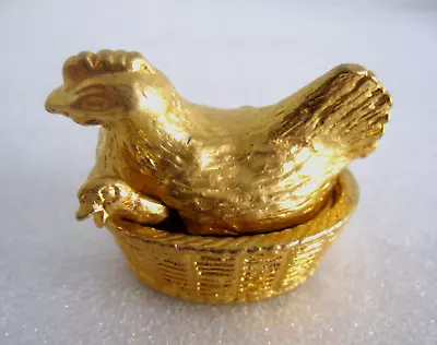 Vtg Metal Miniature Golden Hen/chicken In Nest Salt Cellar W/spoon/trinket Dish • $19.99