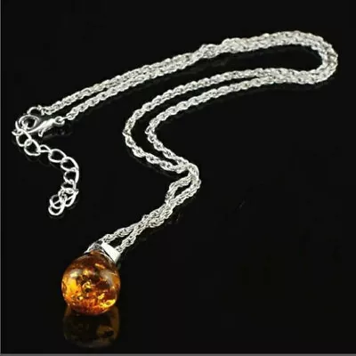 Vintage Amber Water Drop Pendant Statement Necklace Fashion Jewelry • $0.04