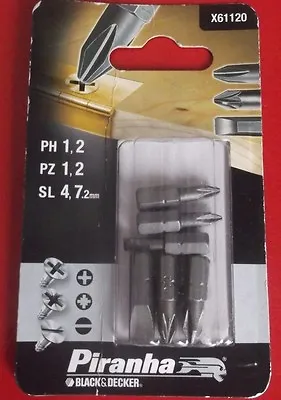 PZ 1 2 PH 1 2 Slotted 4 7.2mm Screwdriver Bit Piranha X61120 Set Of 6 • £5.10