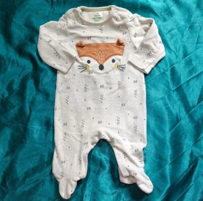 £2.50 • Buy 🌻John Lewis Baby Warm Velour White Fox Sleepsuit 0-3 Months Unisex Babygrow 